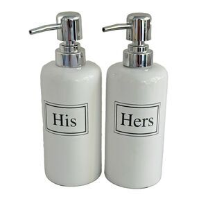 His and Hers Ceramic Pump Soap Lotion Dispenser Wedding Gift Shower White Black